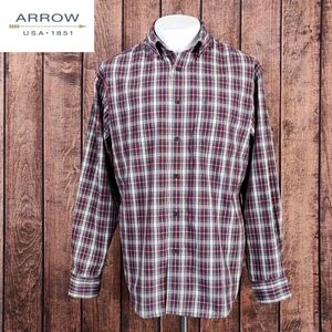 Arrow 1851 Mens Button Down Collar Long Sleeve Dress Shirt Excellent Condition